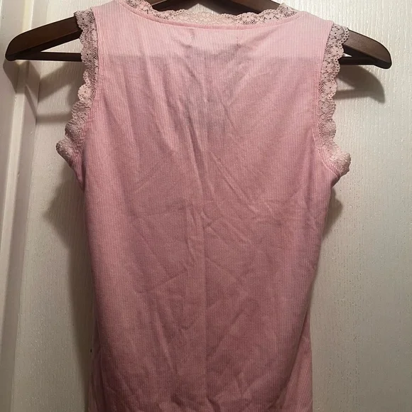 Brunette the Label Pink Lace Trim Tank Top - Picture 4 of 4